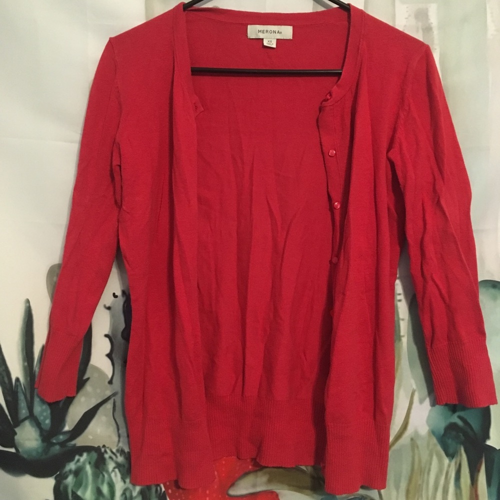 Red cardigan